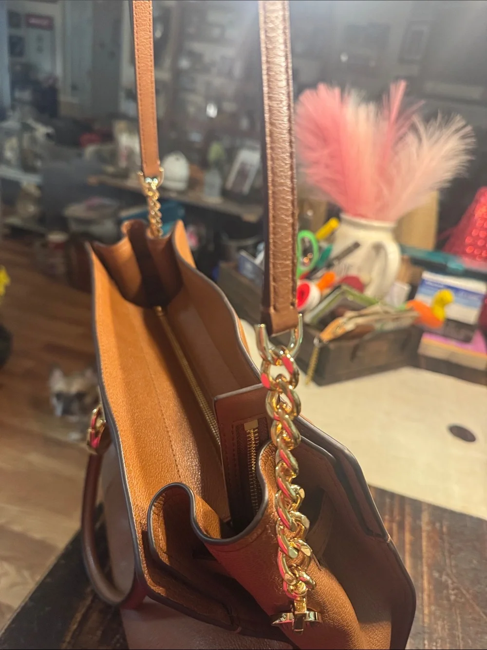 Michael Kors Tan Leather Satchel with Gold Hardware